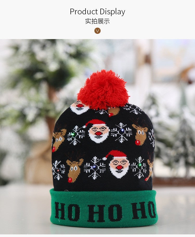 Cross-border Festival Autumn And Winter Fashion Christmas Knitted Hat Party Warm Adult With Fur Ball Christmas Hat