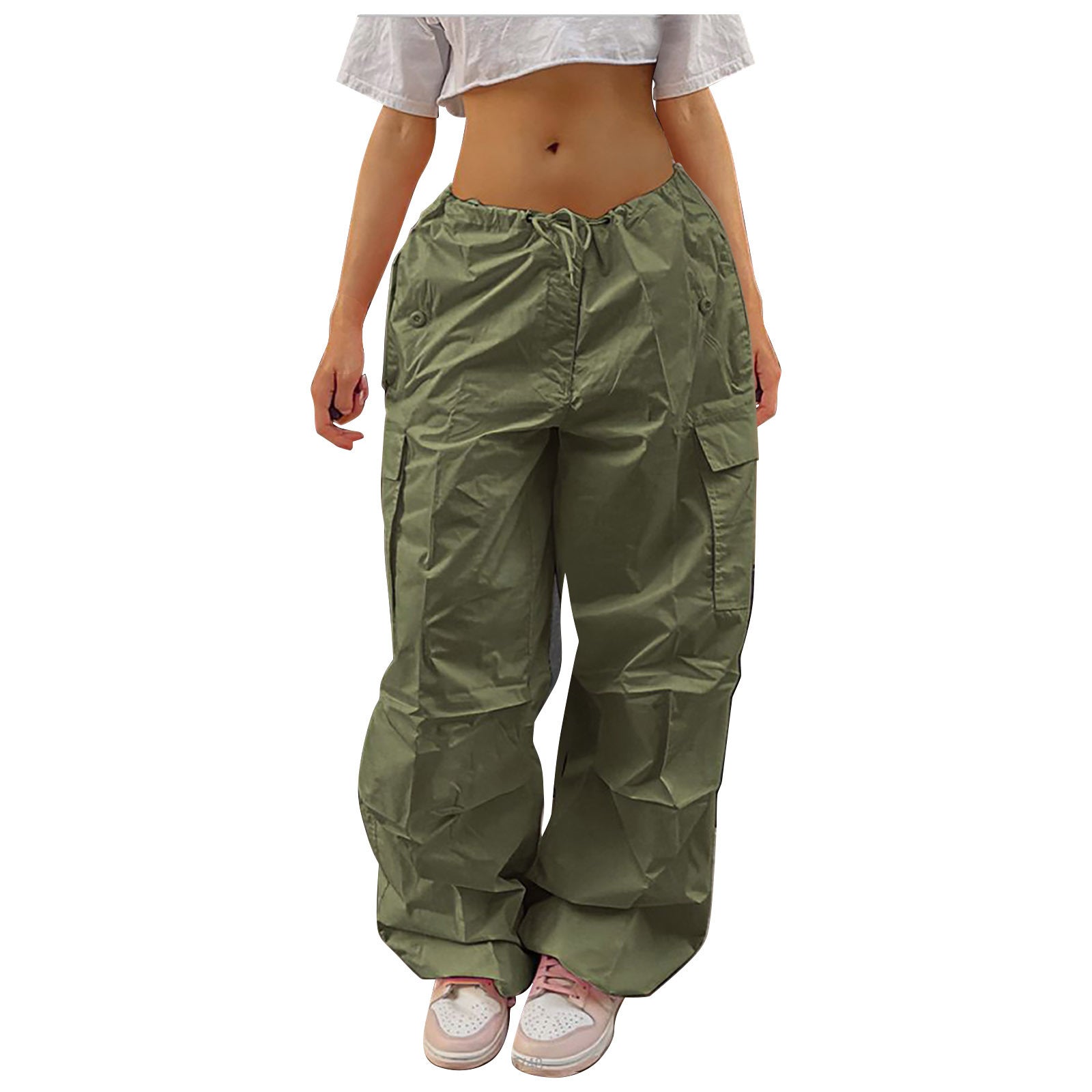 Casual Cargo Pants For Women Solid Color Drawstring Pocket Design Fashion Street Trousers Girls