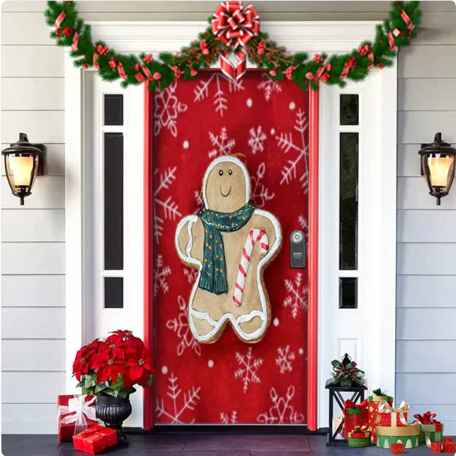 Christmas Forest Background Fabric Door Hanging for Christmas Party Decoration