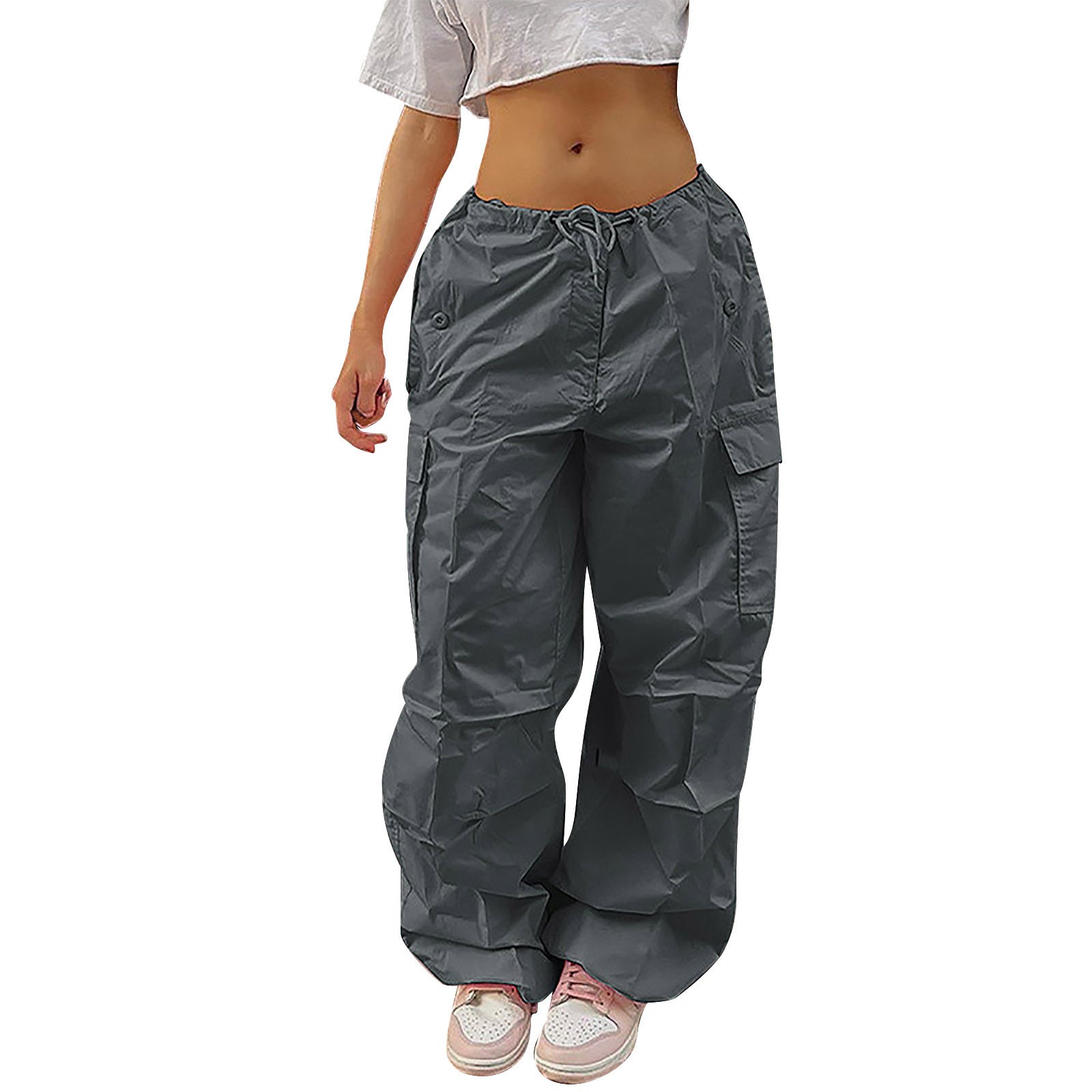 Casual Cargo Pants For Women Solid Color Drawstring Pocket Design Fashion Street Trousers Girls