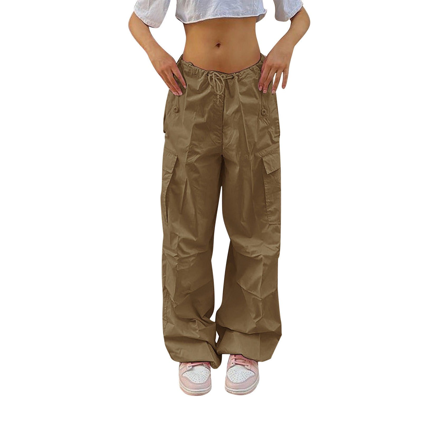 Casual Cargo Pants For Women Solid Color Drawstring Pocket Design Fashion Street Trousers Girls